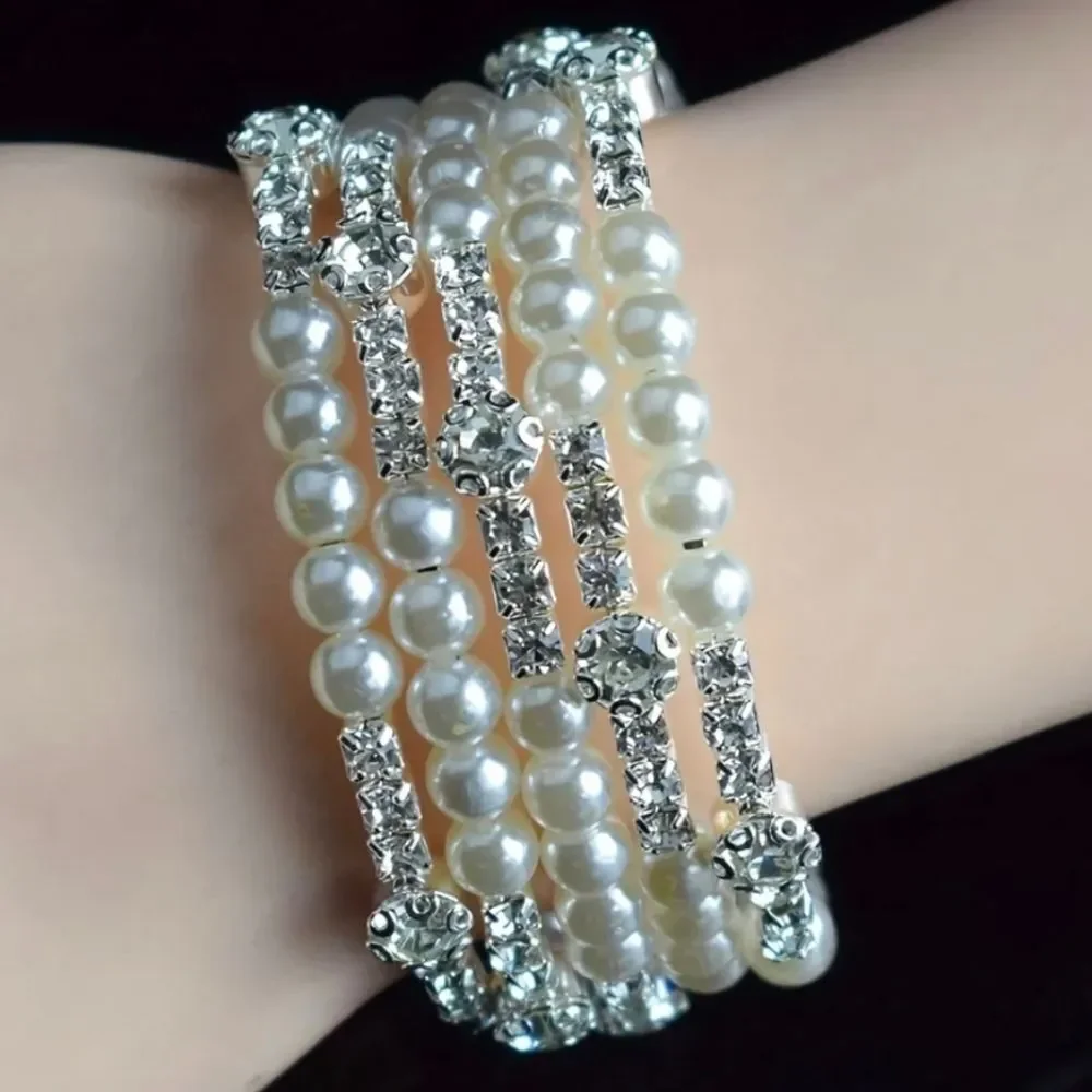 Faux Pearl Rhinestone Bracelets